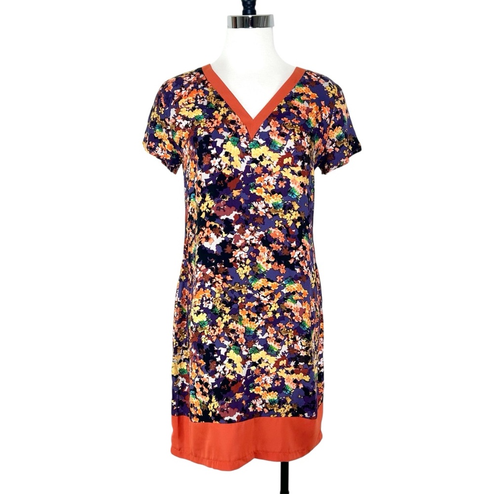 Hippocampe Floral Dress V-neck Paris Made in France Purple Orange‎ Women’s 38